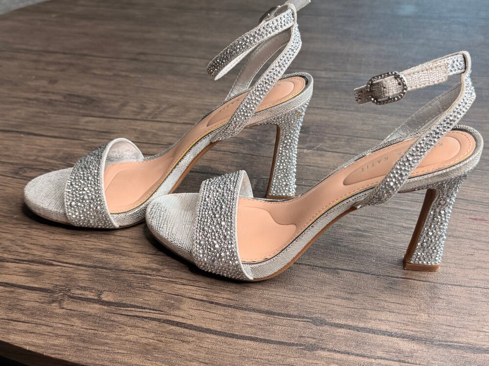 Kelly & Katie Silver Rhinestone Embellished High Heel Sandals US 7.5